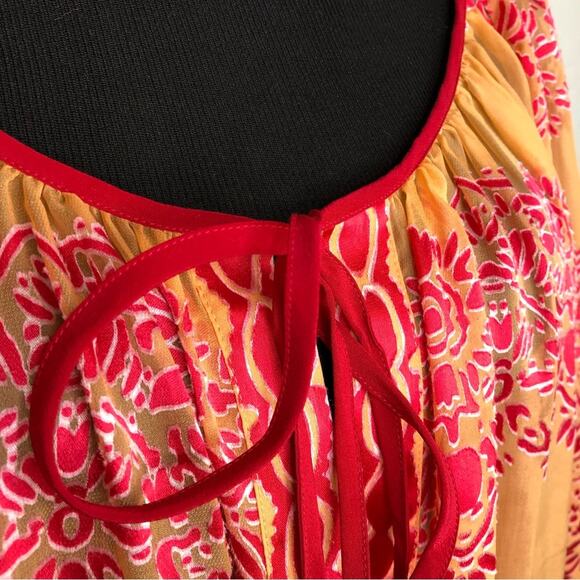 Hale Bob orange and pink sheer floral silk top size Large - Picture 6 of 16